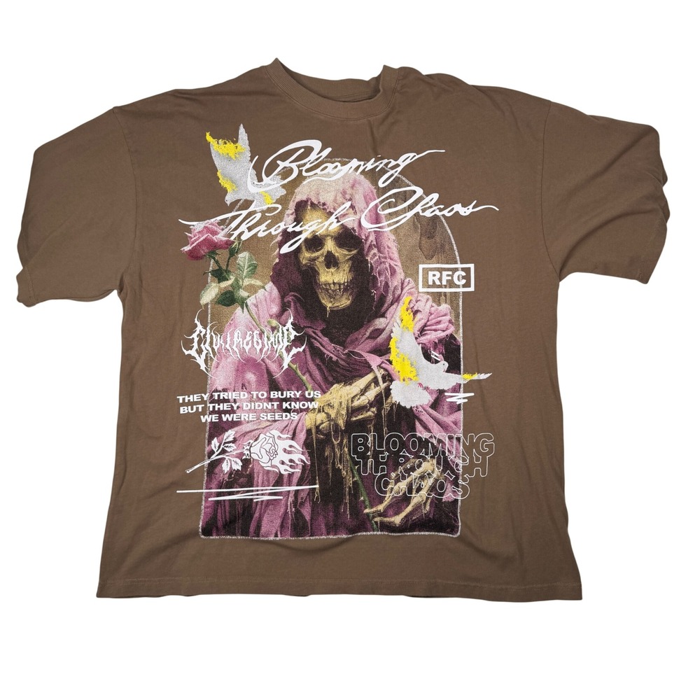 Civil Regime Blooming Through Chaos Tee XL Brown Grim Reaper Streetwear Graphic